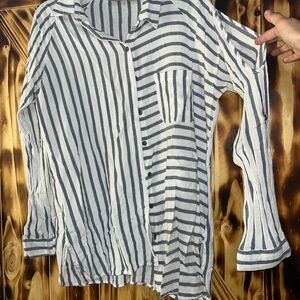 Navy Striped Women's Button Down Shirt